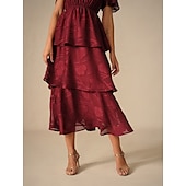 preiswerte abendkleider-Damen Maxikleid A Linie Kleid Elegant Formell Flattrige Ärmel Hochzeitsgast Cocktailparty Normale Passform Einfach Kurzarm V Ausschnitt Wein Sommer