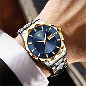 halpa Kvartsikellot-teranv-merkkinen muodikas miesten kvartsikello, jossa rombikuvioinen IPX7-vedenpitävä kaksoiskalenteri, valoisa teräsnauhakello, yrityskäyttöön