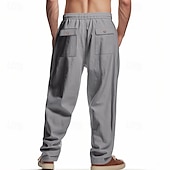 economico Classico-Per uomo Pantaloni di Lino Pantaloni Pantaloni Estivi Pantaloni da Spiaggia Tasca Coulisse Elastico in vita Semplice Comodità Traspirante Vacanza Quotidiano Ferie Hawaiano Boho Nero Bianco