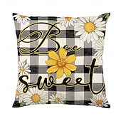 billiga blom- och växtstil-Sommarbi blommig dekorativ kastkuddöverdrag 4PC mjuk fyrkantig soffkudde fodral kuddfodral för sovrum vardagsrum soffa stol