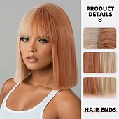 cheap Synthetic Trendy Wigs-Synthetic Wig kinky Straight Yaki Straight Deep Parting Neat Bang Machine Made Wig 12 inch A1 Synthetic Hair Women&#039;s Classic Comfortable Color Gradient Multi-color