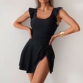 abordables Robes de bain-Femmes Maillots de Bain Une Pièce Maillot de bain Froncé Tropical Tenues de plage Uni Col en U Sans manches Maillots de bain