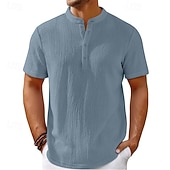 economico Camicie Popover da Uomo-Per uomo Camicia Camicia Estiva Camicia casual Camicia da Spiaggia Camicia con Bottoni Nero Bianco Blu marino Kaki Beige Manica Corta Semplice Henley Ferie Casual Quotidiano Bottonato Abbigliamento