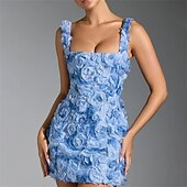abordables Robes Courts &amp; Mini-Robe de Quinceanera A-Line Élégante Robe de Mariage Invité de Mariage Courte  Mini Sans Manches Col Carré avec Fleurs 3D Rose
