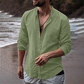 economico Vacanza-Per uomo Camicia Camicia con colletto alla coreana Camicia Estiva Abbigliamento da spiaggia Camicia casual Camicia con Bottoni Semplice Vacanza Camicia hawaiana Bianco Azzurro cielo Arancione Verde