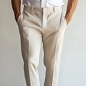 preiswerte Strandanzüge-Herren Leinenhose Anzughose Sommer gerades Bein einfarbig atmungsaktiv lässig Urlaubsmode himmelblau hellgrau beige