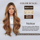 baratos Perucas Sintéticas sem Touca-Peruca longa cacheada com mechas e franja cortina para mulheres, cabelo sintético em camadas de 28 polegadas, resistente ao calor, perucas de aparência natural para uso diário