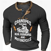 cheap Funny-Men's Long Sleeve Henley T-Shirt: "Real Grandpas Ride Motorcycles" Biker Lifestyle Graphic Tee Gift