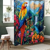 cheap Shower Curtains-Shower Curtain with Hooks 180cm*180cm(70&quot;*70&quot;) Polyester Machine Washable Waterproof Tropical Rainforest Flowers Pattern