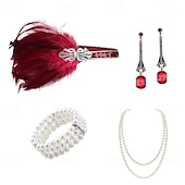 olcso Kiegészítők és még sok más-1920-as évek A nagy Gatsby Flapper fejpánt Gyöngyös karkötő Fülbevaló A nagy Gatsby Toll Retro Csillogó glitter Női Farsang Valentin nap Álarcos mulatság Party estélyi viselet Álarcos mulatság