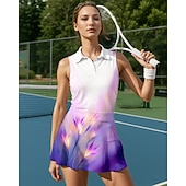 economico Set di Tennis Femminile-Per donna Floreale Set sportivo Set da tennis Gonne da tennis Maglia da tennis 2 Pezzi Senza Maniche Patchwork Stampato Traspirante Tennis Golf Badminton Collo ripiegato Gonna Viola Abbigliamento da