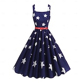  A 250-a aniversare a SUA 1950 Retro / vintage Lungime Genunchi Rochii Rochie leagăn Rochie Flare Fără mâneci Linia -A Costume de fancy Pentru femei 4 iulie Ziua Independenței Adulți Rochie Primavara