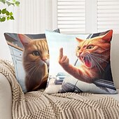 baratos estilo animal-Capa de Almofadas Decorativas com Animais Engraçados Gato 1PC Capa de Almofada Quadrada Macia para Sofá de Quarto Sala de Estar