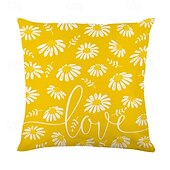 baratos estilo floral e plantas-Capas de Almofadas Decorativas para Sofá com Margaridas de Verão 4PC Capa de Almofada Quadrada Macia para Quarto Sala de Estar Sofá Cadeira