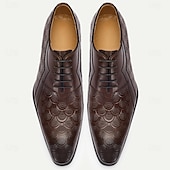 baratos Sapatos Sociais Clássicos-oxfords masculinos de couro marrom com relevo – sapatos kentucky derby para negócios e eventos especiais
