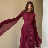 billige Uformell / Dagsbryllup-A-Linjet Quinceanera Kjoler Elegant Kjole Formell Bryllup Gulvlengde Lange Ermer Høy Hals Polyester med Folder