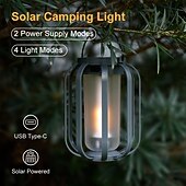 billige Lommelykter og campinglys-solar lanterner camping lys med stativ flimrende flamme 4 farger gradient usb oppladbar utendørs ipx4 vanntett skrivebordslampe for camping gårdsplass landskap festival dekorasjoner 1 stk