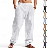 economico Classico-Per uomo Pantaloni di Lino Pantaloni Pantaloni Estivi Pantaloni da Spiaggia Tasca Coulisse Elastico in vita Semplice Comodità Traspirante Vacanza Quotidiano Ferie Hawaiano Boho Nero Bianco