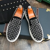 levne Pánské nazouváky a mokasíny-pánské černé slip-on boty s perleťovými detaily - elegantní společenské tenisky na svatby, taneční večírky a luxusní akce