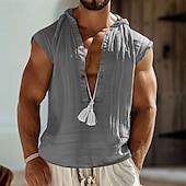 preiswerte Fitness Tank-Tops-Herren Tank Top Weste Unterhemd Ärmelloses Shirt Ärmellos Mit Kapuze Sommer Einfach Mode Designer Basic Knöpfe Urlaub Straße Ausgehen Schwarz Marineblau Grün Top T-Shirt für Herren