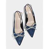 economico cocktail-Scarpe con tacco a spillo in raso verde da donna con cinturino posteriore e fiocco di cristallo: tacchi a gattino sofisticati per cocktail party e occasioni festive