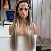 economico Parrucche lace front capelli veri-Parrucche con chiusura in pizzo 5x5 con capelli umani grezzi, parrucca frontale in pizzo con mèches biondo cenere ombré 13x4, parte libera, con capelli per bambini e mèches, parrucche in capelli umani