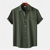 billiga Semester-Herr Skjorta Casual skjorta Knapp upp skjorta Slät Semester Gata Svart Vit Gul Armégrön Kortärmad Kavajslag Sommar Kläder Button-Down