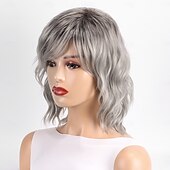 Χαμηλού Κόστους Συνθετικές Trendy Περούκες-Συνθετικές Περούκες Σγουρά Μικρές τοποθεσίες Ασύμμετρο κούρεμα Βαθιά διαίρεση Μηχανοποίητο Περούκα 16 χιλ Α&#039;1 Συνθετικά μαλλιά Ανδρικά Στη μέση Απίθανο Άνετο Ασημί