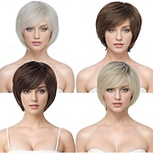 cheap Older Wigs-Ombre Blonde Wig Pixie Wig with Bangs for Daily Use or Cosplay Natural Straight Layered Synthetic Hair Short Wigs for Women Ladies