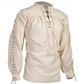 cheap Tops-Warrior Plus Size Punk &amp; Gothic Medieval Renaissance 17th Century T-shirt Men's Costume Vintage Cosplay Party Long Sleeve Shirt