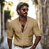 economico Strada-Per uomo Camicia Camicia con colletto alla coreana Camicia Estiva Abbigliamento da spiaggia Camicia casual Camicia con Bottoni Semplice Vacanza Abbigliamento quotidiano Nero Bianco Azzurro cielo Verde