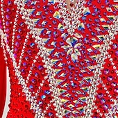 cheap Figure Skating Dresses-Figure Skating Dress Women's Girls' Ice Skating Dress Red Patchwork Open Back Mesh High Elasticity Training Competition Skating Wear Classic Crystal / Rhinestone Long Sleeve Ice Skating Figure Skating
