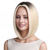 voordelige Synthetische trendy pruiken-Synthetische pruiken Kinky Recht Natuurlijk recht Middelste stuk Diepe scheiding Machinegemaakt Pruik 30.5 cm A1 Synthetisch haar Dames Klassiek Comfortabel Kleurgradatie Blond