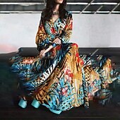 economico Abiti eleganti floreali-Per donna Abito Lungo Maxi Abito Abito Floreale Moda All&#039;aperto Data Uscire Vestibilità regolare Fiore Senza Maniche Scollo a V Giallo Blu marino Blu Fucsia Estate