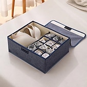cheap Clothes Drawer Organizers-Sock Underwear Drawer Organizer Storage Box, Foldable Divided Storage with Lid, Cotton Linen Fabric, Bra and Panties Organizer, Dust-Proof Clothing Storage Box for Home Use