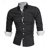 baratos camisas masculinas não de ferro-Homens Camisa Social Saia camisa de colarinho camisa de botão Tecido Casamento Festa Preto Branco Vinho Azul Marinho Escuro Manga Longa Aberto para a Lateral Primavera &amp; Outono Roupa