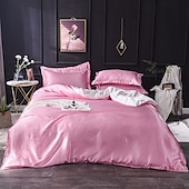 cheap Sheets &amp; Pillowcase-Pure Color Washed Silk Ice Silk Satin Simulated Silk Four-piece Set Summer Home Textile Bedding