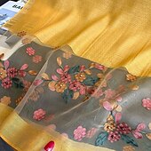 abordables Manches &amp; Écharpe-Printemps et automne nouveau clou perle simulation foulard en soie élégant et polyvalent pour les femmes brodé fleur de pommier longue écharpe été crème solaire écharpe