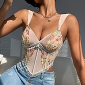 cheap Corset-Slim Fit Corset Crop Top Bustier Embroidered Floral Fancy Dress Women's Halloween Carnival Event / Party Adults' Top Corset