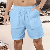 baratos Feriado-Homens Calção Shorts de linho Shorts de verão Shorts de praia Bolsos Com Cordão Cintura elástica Tecido Conforto Respirável Curto Férias Feriado Praia Havaiana Boho Preto Branco