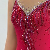 halpa Taitoluistelupuvut-Taitoluistelupuku Naisten Tyttöjen Luistimet Hameet Punainen Tilkkutäkki Epäsymmetrinen helma Silmukka Erittäin elastinen Kouluts Kilpailu Luisteluasu Klassinen Kristalli / Strassi Hihaton Luistelu