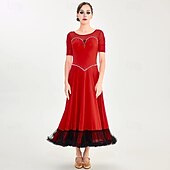cheap Standard  Ballroom-Women's Ballroom Dance Competition Dress Modern Waltz Tango Standard Dress Short Sleeve Performance Costumes