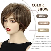 economico parrucca più vecchia-Parrucche per capelli corti da donna, parrucca castana pixie bob, parrucca pixie cut da donna, parrucche sintetiche con frangia per uso quotidiano o cosplay.