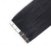 abordables Extensions Adhésives-Extensions de cheveux humains Remy à bande adhésive noire, cheveux lisses et sans couture, 18 pouces, 50 g, 20 pièces