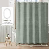 お買い得  シャワーカーテン-バスルーム用ボホシャワーカーテン、タッセル付きファームハウスシャワーカーテン、セージグリーンシャワーカーテンセット、フェイクリネンファブリックシャワーカーテン（12フック付き）、ホテル品質