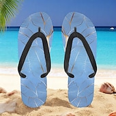 cheap Vacation Sandals-Men’s Blue Leaf Printed Flip Flops – Tropical &amp; Stylish Style for Beach Vacations, Island Hopping &amp; Beachside Dinners