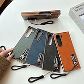 levne Pouzdra pro Samsung-telefon Carcasă Pro Samsung Galaxy Z Fold 6 Z Fold 5 Z Fold 4 Z Fold 3 Zadní kryt s Lanyardem Nárazuvzdorné Retro PC PU kůže