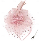 preiswerte Faszinator-Fascinator-Hut, Feder-Stirnband, Damen-Fascinator, Teeparty-Kopfbedeckung mit Clip, Blumen-Stirnband für Mädchen &amp;Ampere