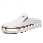 Недорогие Мужские клоги и мюли-мужские белые мюли — стильный дизайн слипонов с коричневыми акцентами, легкие и удобные для повседневной носки, неформальных выходов и путешествий