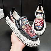 cheap Slip-On Casual Shoes-Men's Black and Red Slip-On Walking Shoes with Tribal Pattern – Comfortable and Stylish Sneakers for Casual and Outdoor Activities